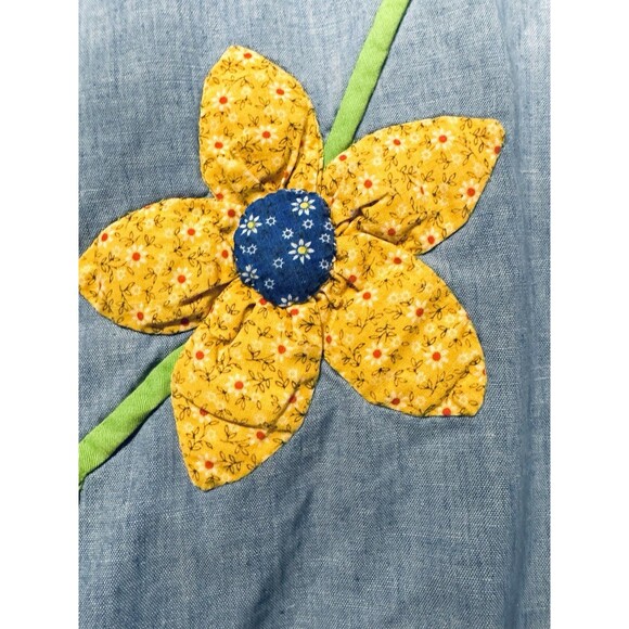 VTG 1970's Chambray Button Up Shirt Puffed Quilted Flowers Stems & Leaves M ? - Picture 8 of 10